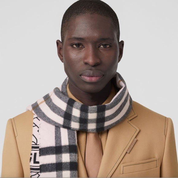 Reversible Check and Monogram Cashmere Scarf - Picture 1 of 4